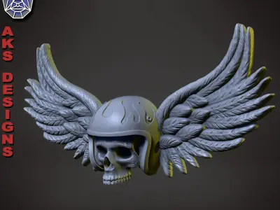 Skull with wings v1 Bas relief home decoration 3D print model