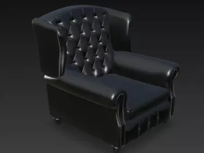 Classic Tufted Leather Armchair 3D Model 3D model