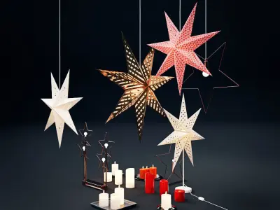 Christmas decorations IKEA set - with stars and candles lamps 3D model