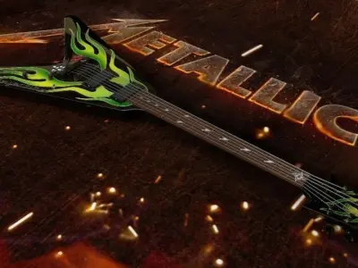 Metallica - James Hetfield ESP JH-1 Green Flame V Guitar 3D model