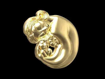 mother with children pendant bas-relief 3D print model