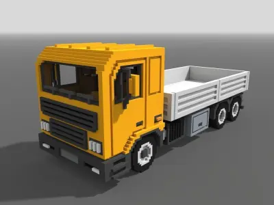Voxel Flatbed Truck Low-poly 3D model