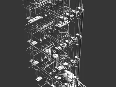 Plumbing and piping in building power plant 3D model