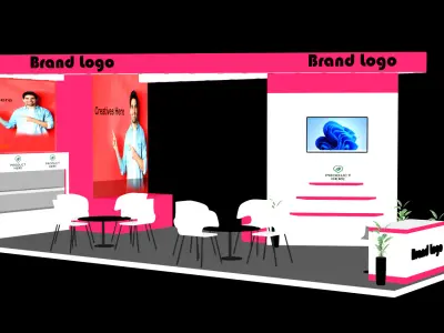 3 side Open Exhibition Booth with Pink-White Accents 3D model