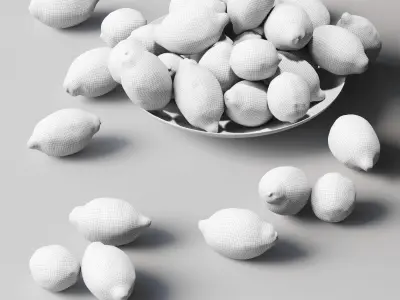 Lemons in a glass plate Low-poly 3D model