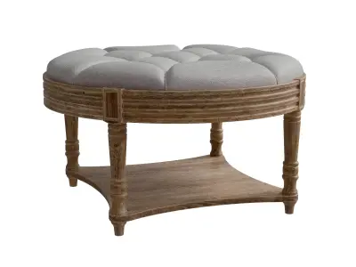 Captains Large Round Upholstered Ottoman With Bottom Shelf Low-poly 3D model