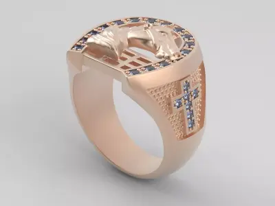 HORSESHOE HORSE RING  MEN RING  HORSE HEAD 3D print model