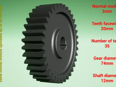 Cylindrical gear - paired - z35 m2 D74 d12 3D print model