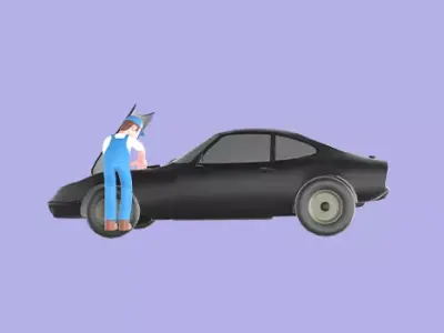 Stylized 3D Mechanic Inspecting Car Engine - Cartoon  3D model