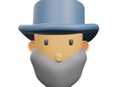 White Bearded Farmer Wearing a Hat Low-poly 3D model