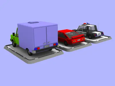 3 Cartoon Low Poly Cars Set Low-poly 3D model