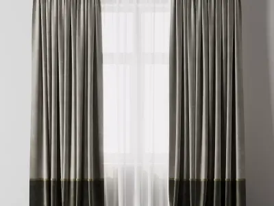 Curtain with rod 08 Curtain brown and cumin olive green Low-poly 3D model