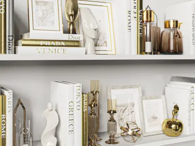 Decorative Set 37 White and gold books 3D model