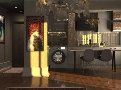 Living room - open kitchen 3D model