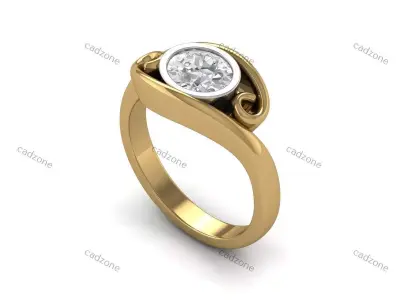 Elegant Swirl Bezel Set Diamond Ring-3D Model 3D print model