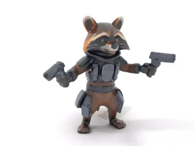 Rigged and Animated Armored Raccoon with Dual Pistols Charact... Low-poly 3D model