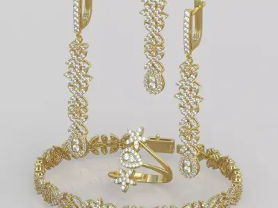 Ring Bracelet Earring and Pendant Set 3D printable model 0009 3D Model Pack