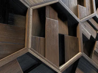 Hexagon panel wood rail frame n1 3D model