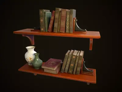 Vintage shelf with books Low-poly 3D model
