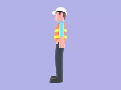 Stylized 3D Male Architect Character - Cartoon Stop Hand Pose 3D model