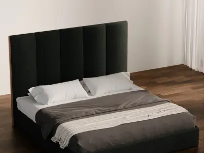 Contemporary Upholstered Bed with Tall Panel Headboard Low-poly 3D model