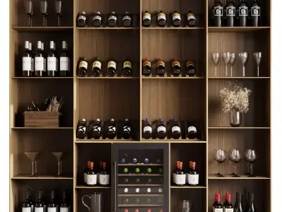 Wine cabinet with Wine Bar in a restaurant and home 13 3D model