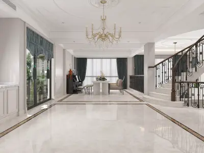 European living room Low-poly 3D model