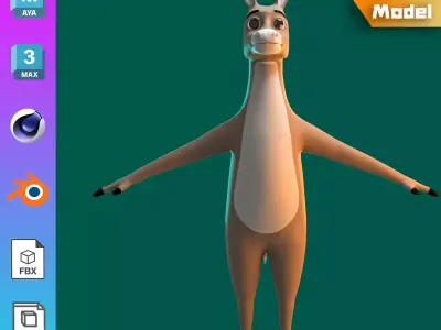 Stylized Male Donkey NoRig Low-poly 3D model