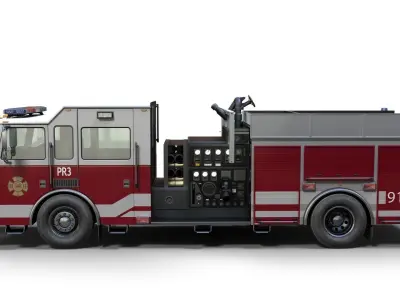 American Fire Truck Low-poly 3D model