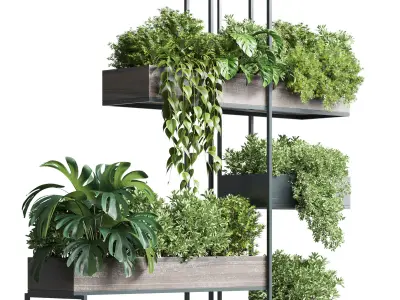 Standing metal shelf with a set of plants 3D model
