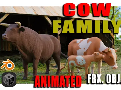 Cow Family Low-poly 3D model