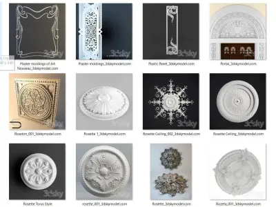 luxury 5 types of decorative designs 3D model