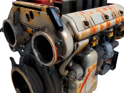 Weathered Industrial Engine Model Low-poly 3D model