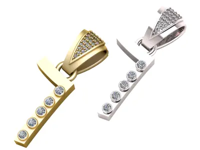 T shape pendant  gold  diamond 3D print model