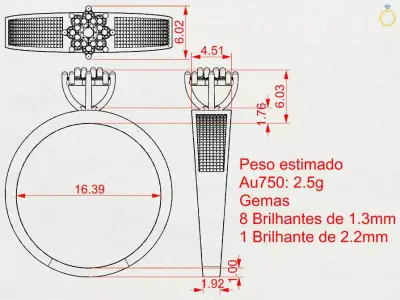 Ring with textured sides and diamonds  3D print model