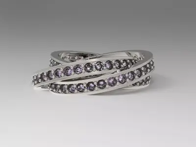Trinity Ring with Pave Stone Bands Free 3D print model