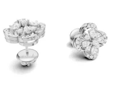 Diamond Clover Stud Earrings For Women        3D print model