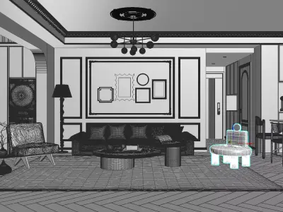 French Eclectic Vintage Living Room  3D model  3D model