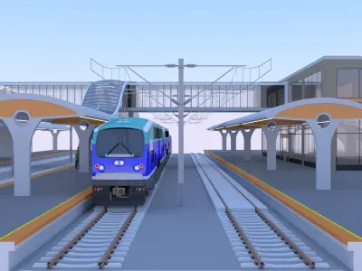Station with BiLevel train IV 3D model