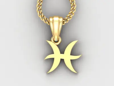 Pisces Light Gold Pendant Version 5 3D print model