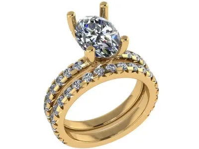 Oval cut solitaire diamond ring with matching band 3D print model