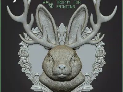 Jackalope Animal Head Wall Trophy 3D print model