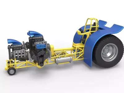 Pulling tractor with 4 engines V8 Version 6 Scale 1 to 25 3D print model