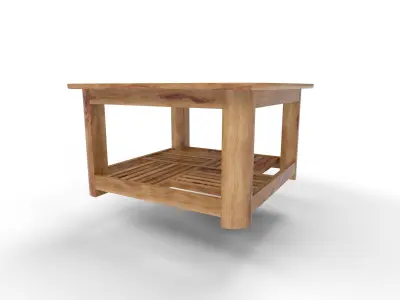 Wooden Glass-Top Center Table with Slatted Storage Shelf Low-poly 3D model
