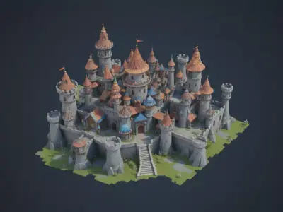 Modular Fantasy Castle 3D Model Low-Poly Stylized Game Asset Low-poly 3D model