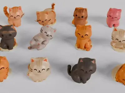Cat Figurines Packs Low-poly 3D model