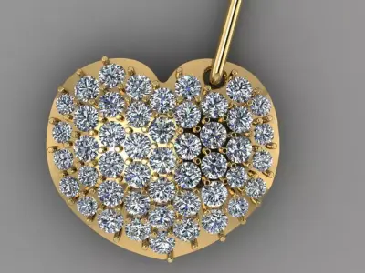 heart pendant with diamonds 3D print model