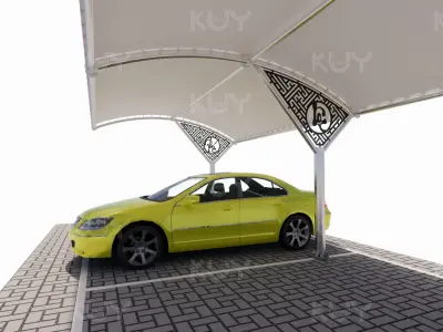 Stretch canvas roof structure with pattern 2 Low-poly 3D model