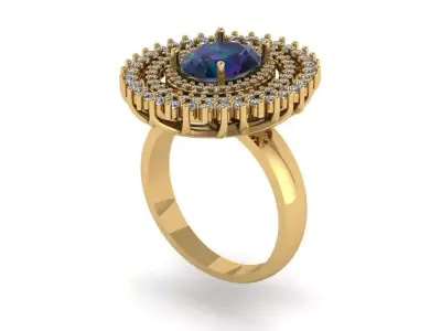 Gold or silver ring with oval stone and diamonds 3D print model
