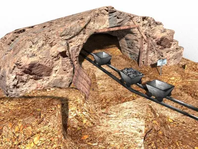 cave mine and carts Low-poly 3D model